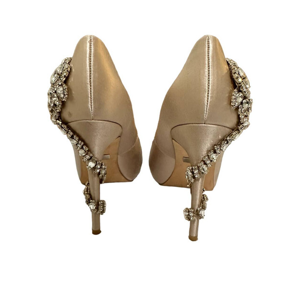 Badgley Mischka Kiara Crystal Back Open Toe Pump Latte‎ Satin size 8 - Picture 5 of 10